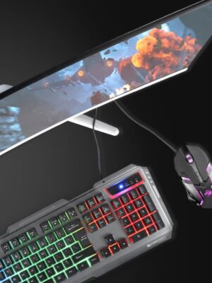 Transformer Gaming Keyboard and Mouse Combo,Braided Cable,Durable Al body,Multimedia keys and Gaming Mouse with 6 Buttons, Multi-Color LED Lights, High-Resolution Sensor with 3200 DPI(Black)