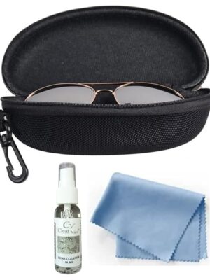Sunglasses Case for Men & Women | Pack of 1 Sunglasses Case, 1 Lens Cleaning Cloth & 1 Lens Cleaner Liquid, 30ml | Sunglasses Cover Case